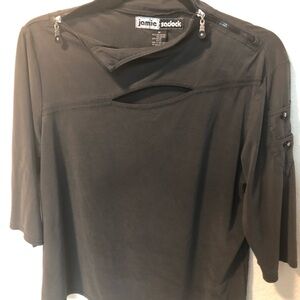 jamie sadock Black Long Sleeve Top with Front Cutout and Zip Accents